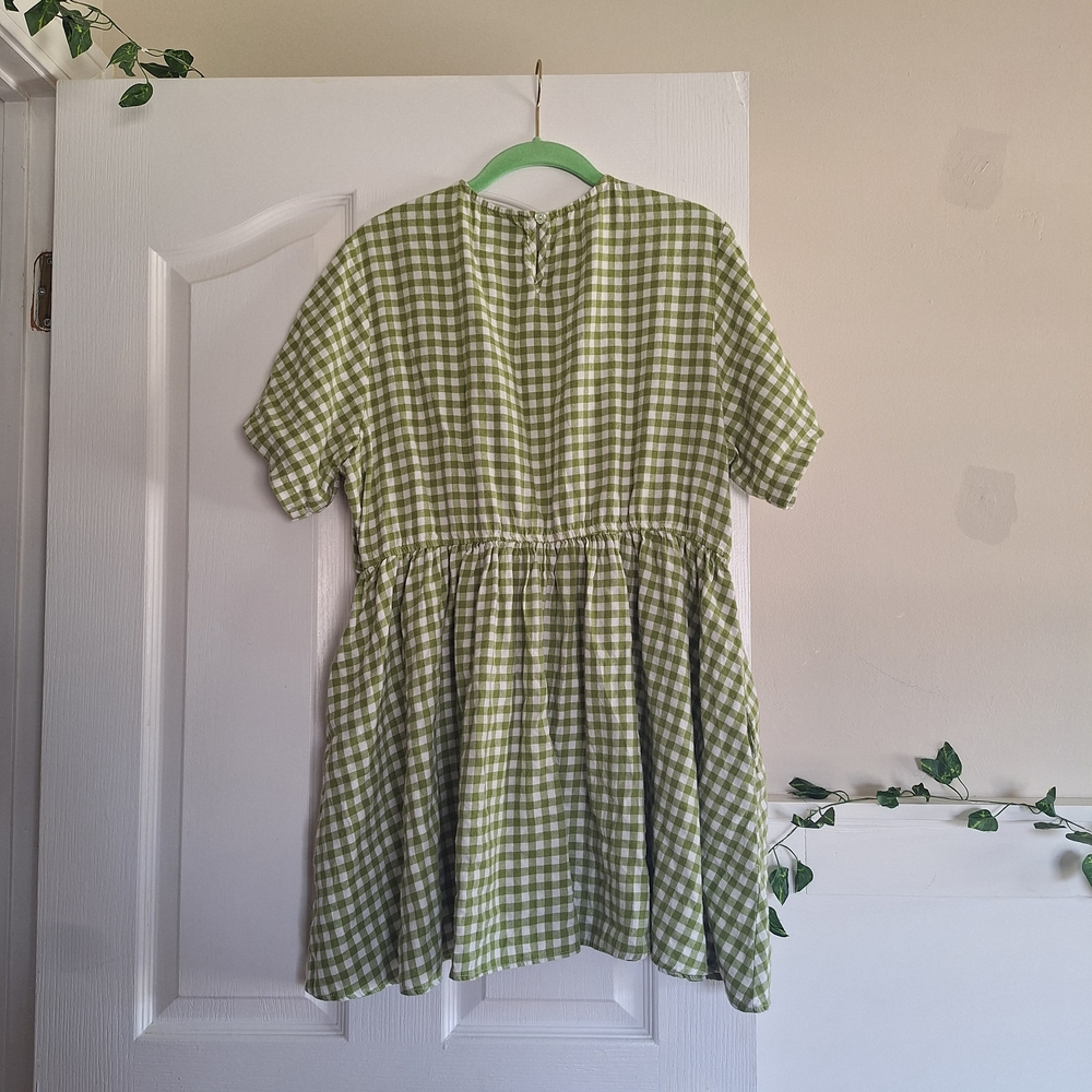 Shiny By Nature Green Gingham Babydoll Dress Size Large - Picture 2 of 8